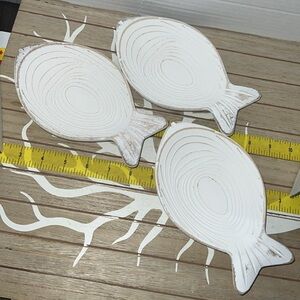 New Set of 3 Whitewashed Fish-Shaped Wooden Trays – Coastal Beach Décor
